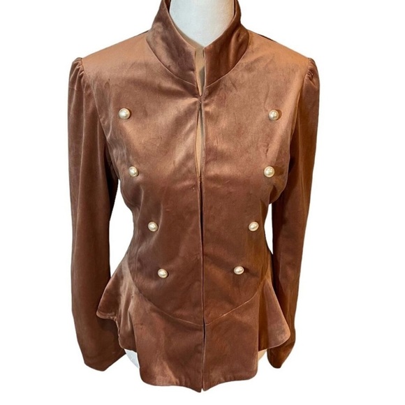 Amaryllis Velvet Peplum Jacket Pearl Buttons - Picture 1 of 6